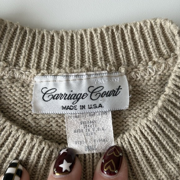 Vtg Carriage Court Color Block Patch Sweater Shirt Grandma Retro Mid Century S - Picture 3 of 8